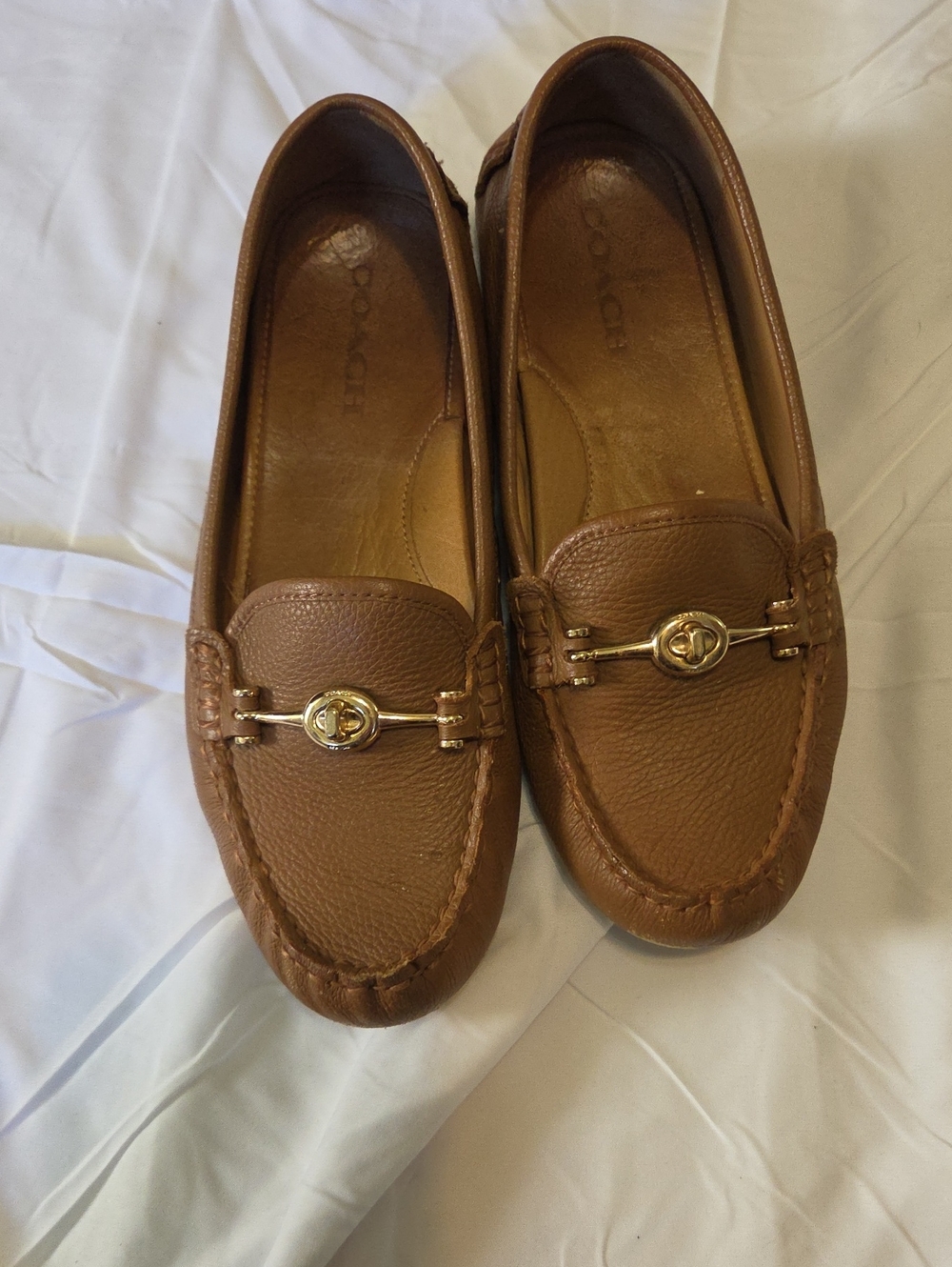COACH Brown Leather Moccasin Loafers with Gold Hardware